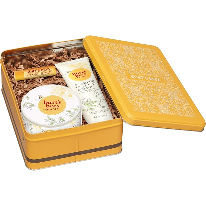 Burt's Bees Mama Gift Set, Includes Lip Balm, Leg and Foot Cream, and Belly Butter, Natural Origin Skin Care, 0.15 oz./3.38 oz./6.5 oz.