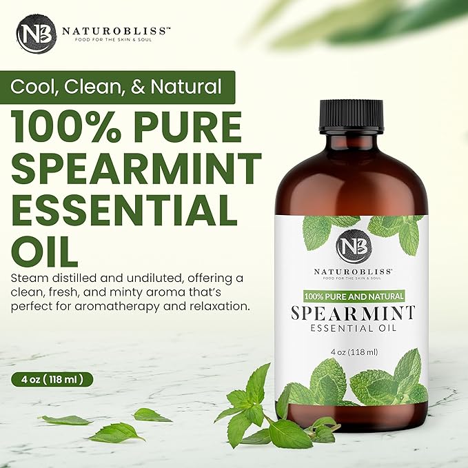 NaturoBliss Spearmint Essential Oil, 100% Pure and Natural Therapeutic Grade, Premium Quality Spearmint Oil, 4 fl. Oz - Perfect for Aromatherapy and Relaxation