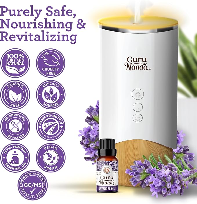 GuruNanda Lavender Essential Oil, 100% Pure, Natural & Undiluted Aromatherapy Oil for Diffusers, Massage & DIY Recipes, Aids in Feeling of Relaxation and Calmness (2X0.5 Fl Oz)
