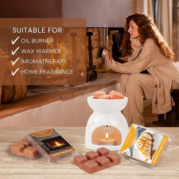 SCENTORINI Wax Melts, Wax Cubes Strong Scent, 4 Salted Caramel Cream & 4 Warm Fireplace Summer Scented Wax Melts, Soy Wax Melts for Warmer, Home Fragrances