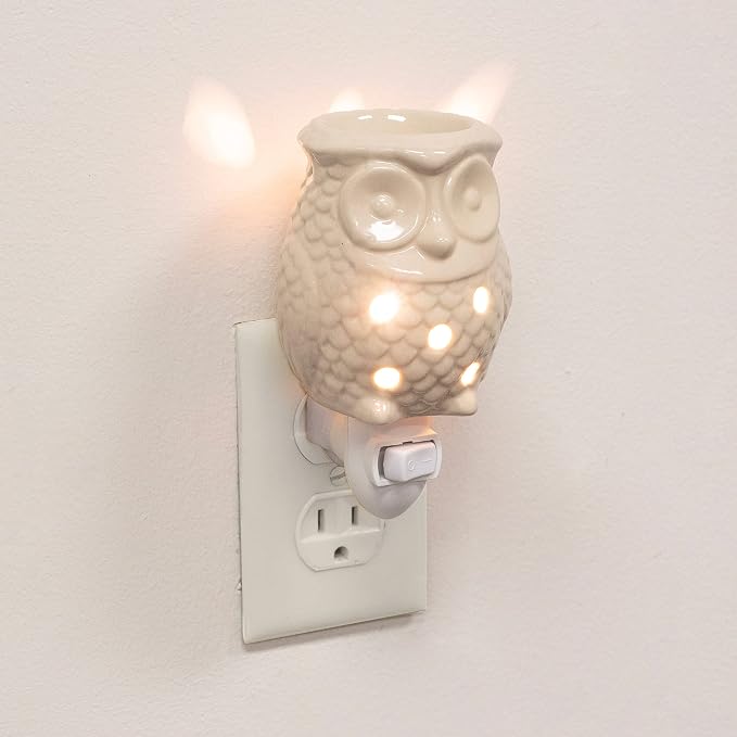 Owl Plug-in Fragrance Wax Melt Warmers (2Pk)- Electric Scented Candle Tart Warmer w 4 Cinnamon Cubes- Halogen Bulb Melts Wax & Fills Room w Fresh Scents & Night Light Glow- Holiday Xmas Must Have Gift