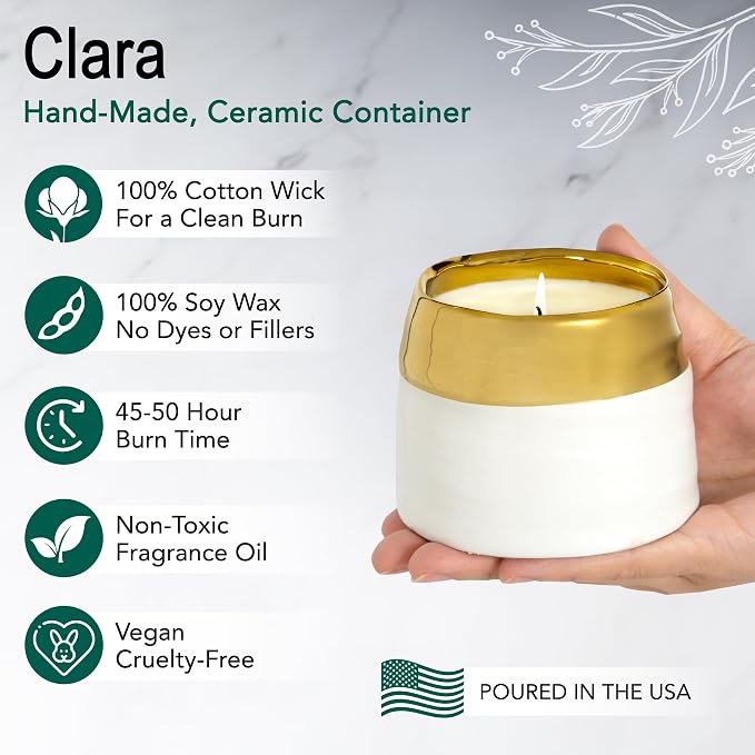Hyggelight - The Growing Candle, Mint & Eucalyptus Scented, 10oz Ceramic Pot, Aromatherapy Candles, 100% Soy, Clara
