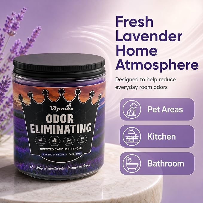 9 oz Lavender Odor Eliminating Candles for Home Scented, Eliminates 99% of Pet, Smoke, Food and Other Smells Quickly, Highly Fragranced Candle, Premium Soy Candles Set for Women