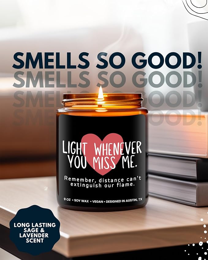 Long Distance Relationship Candle, Long Distance Relationship Gifts for Him, Thoughtful Gifts for Girlfriend or Boyfriend, Presents for Best Friend, Birthday, Christmas, Gift-Ready