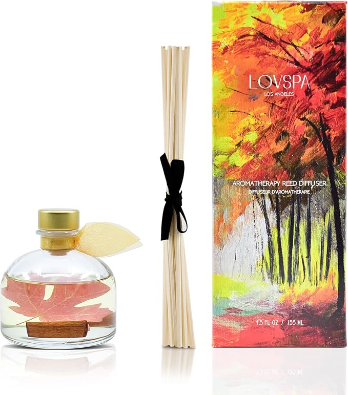 Reed Diffuser Set, Spiced Caramel Vanilla Scented Oil Diffuser with Sticks, Home Fragrance Accessories for Bathroom Shelf Decor, Aroma Diffusers for Home or Office Fall Decor, USA Made
