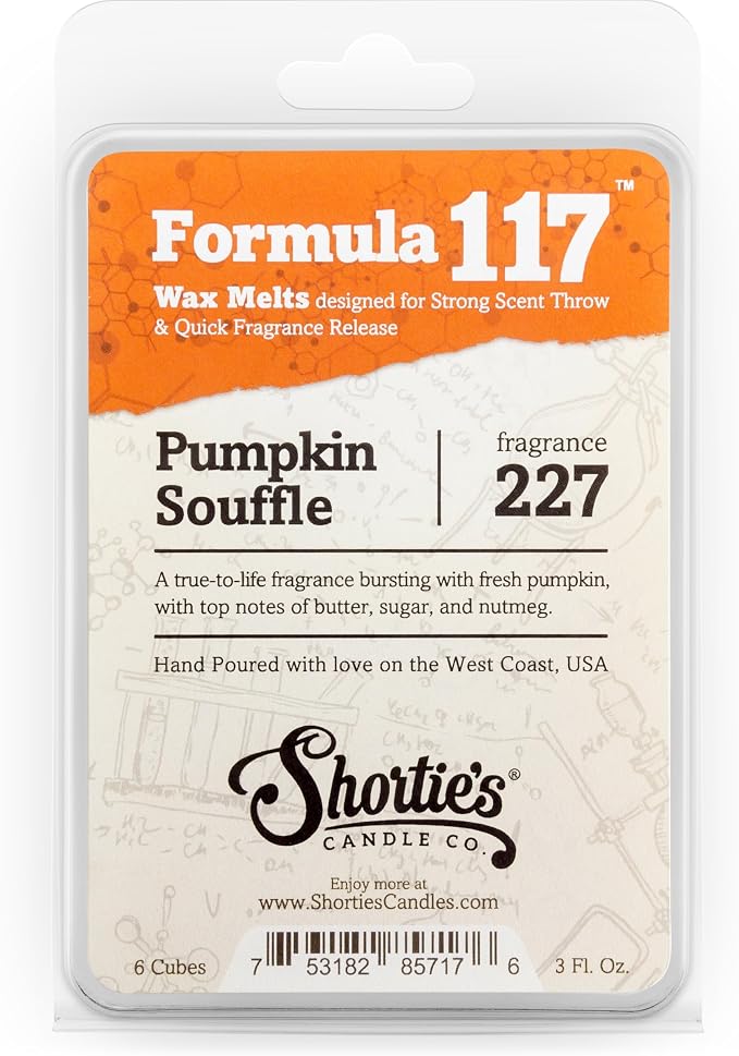 Shortie's Candle Company Pumpkin Souffle Premium Wax Melts - 3 Oz., Strong & Long Lasting, Non-Toxic - Made with Essential & Natural Oils - Formula 117