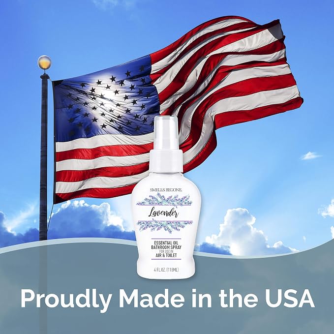 SMELLS BEGONE 4 oz Essential Oil Bathroom Spray - Instantly Eliminate Toilet & Bathroom Odors - Air Freshener Made with Essential Oils (Lavender)