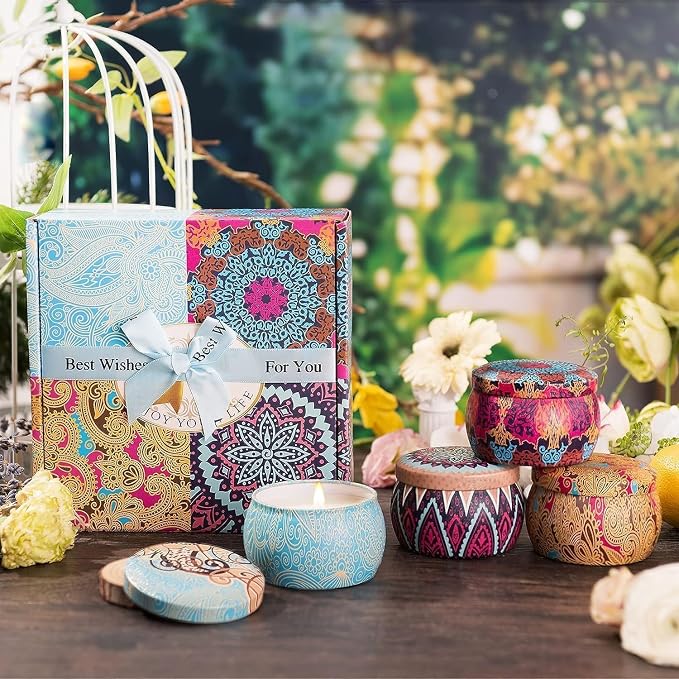 Candle Gift Set Bundle for Women, 2 Sets of 4 Scented Candles (8 Total), 8% Essential Oils, 240H Long Burning Aromatherapy Candles for Home