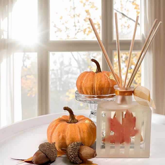 Reed Diffuser Set, Spiced Pumpkin Scented Oil Diffuser with Sticks, Home Fragrance Accessories for Bathroom Shelf Decor, Aroma Diffusers for Home or Office Fall Decor, USA Made