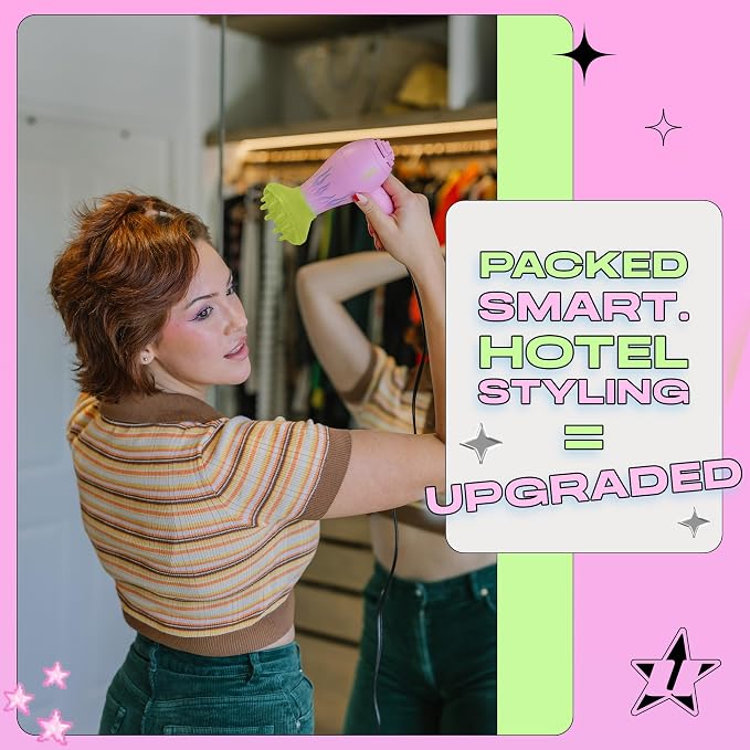 Travel Hair Dryer – Lightweight, Portable Dual Voltage Mini Blow Dryer for Women and Men with Foldable Handle, Nozzle and Diffuser | Works on Short and Long Hair