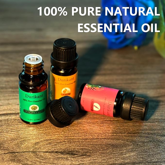 Essential Oil Set - 100% Pure Natural, 6-Pack (Tea Tree, Eucalyptus, Lavender, Orange, Peppermint, Lemon Oils) - 0.33 Fl Oz Each