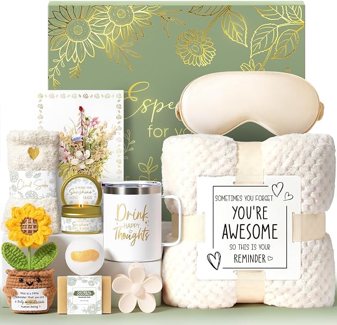 Birthday Gifts for Women Self Care Get Well Soon Gift Baskets, Spa Care Package Thinking of You Gift Set, Sympathy Inspirational Christmas Sunflower Gifts for Women Her Mom Friend Sister Wife Teacher