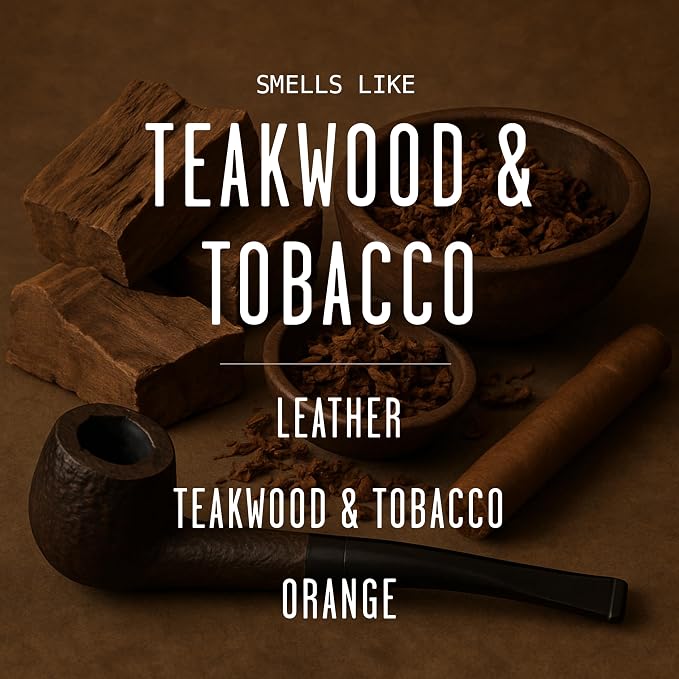 Teakwood & Tobacco Candle I Scented Black Candles for Men or Women - Teakwood, Tobacco & Orange Soy Wax Mens Candle - Infused w/Essential Oils | Long-Lasting 50Hr Burn, 9oz I Non Toxic I Made in USA
