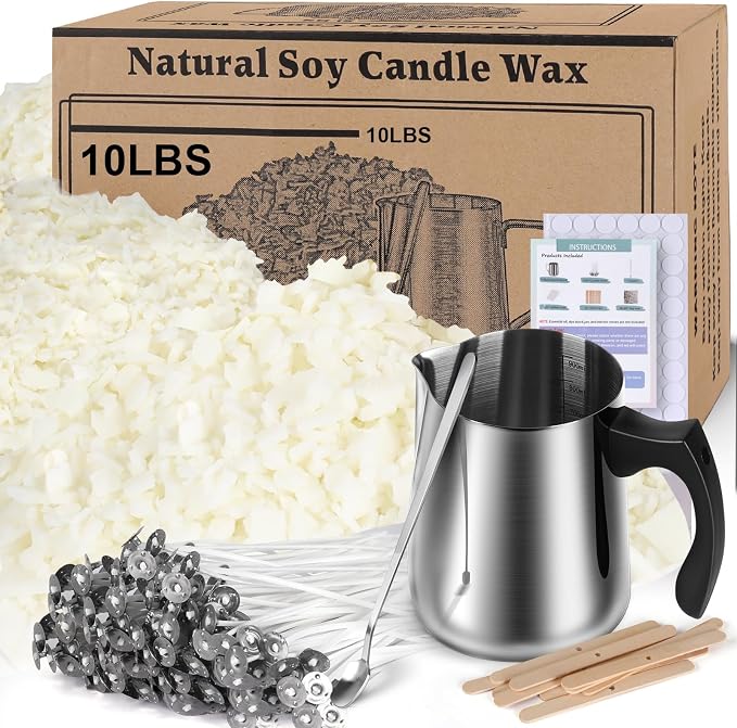 Soy Wax Candle Making Kit Supplies, Natural Candle Wax For Candle Making, DIY Art&Crafts Kit for Adults,Beginner, Including 10lbs Soy Wax Flakes, 100 Candle Wick,10 Centering Devices, Melting Pot