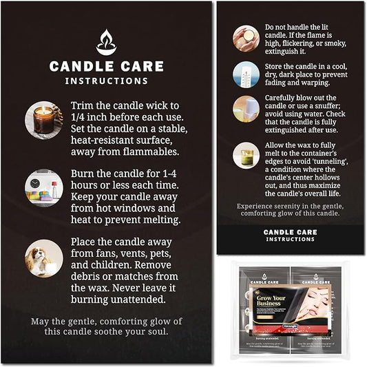 100 pack - Premium Handmade Candle Care Instruction Cards Black 2x3.5 in, Small Business | Soy Bees Wax Melt, Candle Makers, Making Supplies Kit Set, Containers, Jars, Pot, Package