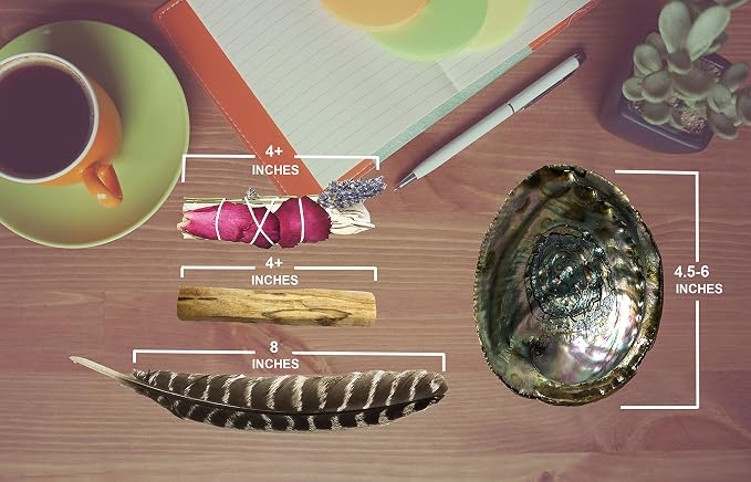 Tomoko White Sage Smudge Kit - 3 White Sage with Rose and Lavender, 2 Palo Santo, Abalone Shell, Wooden Tripod Stand & Feather! Healing, Purifying, Meditating, Incense & Cleansing