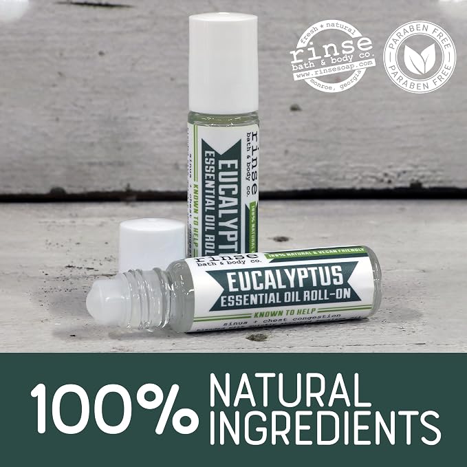 Rinse Bath & Body Eucalyptus Essential Oil Roll-On – Pure Eucalyptus Aromatherapy for Clearing & Refreshing Support | Squalane Oil Blend | Natural | Non-GMO | Travel Size | .35 oz