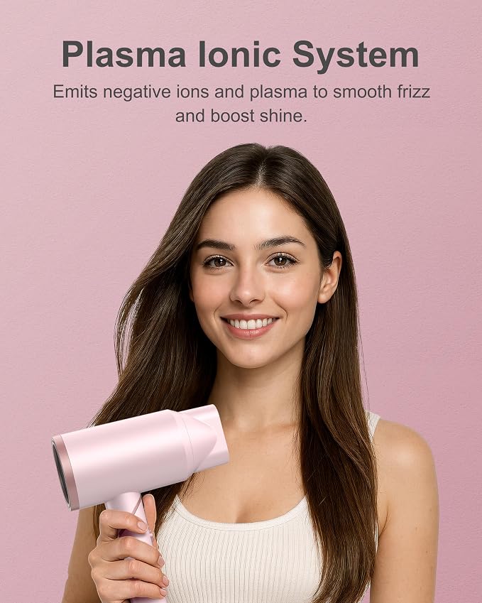 ANNLARY Hair Dryer with Comb | 1800W Blow Dryer with Diffuser for Curly Hair | Plasma Ionic Hairdryer for Frizz Control | Foldable & Protable Design for Travel | 6.5 ft ALCI Cord for Women and Men