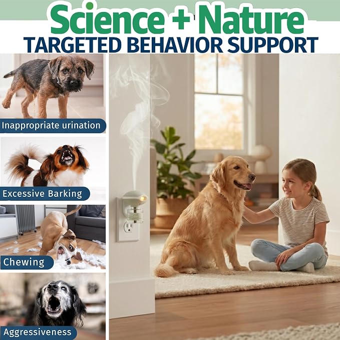 120 Days Advanced Dog Calming Diffuser Kit with Pheromones + Lavender & Chamomile for Anxiety Relief, Dog Pheromones Calming Diffuser Plug-in - 2 Diffusers & 4 Refills