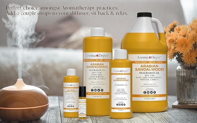 Aroma Depot 2 oz. Arabian Sandalwood Fragrance Oil I Perfume I Skin Body Oil, Scented Oil.