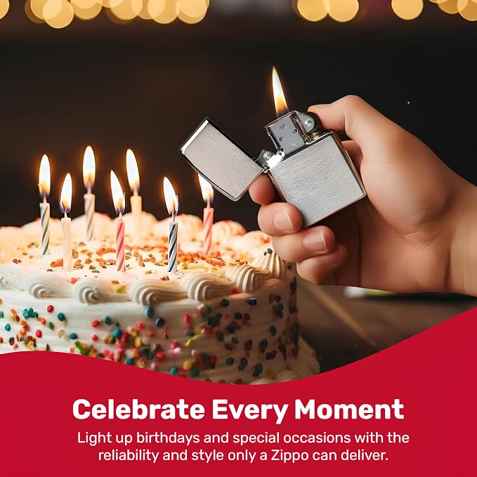 Zippo Classic Brushed Chrome Pocket Lighter - Windproof & Refillable Flip-Top Metal Lighter - Everyday Use Pocket Lighters - Luxury Lighters Made in USA