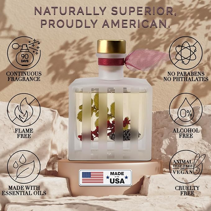 Reed Diffuser Set, Holiday Red Currant & Woods Scented Oil Diffuser with Sticks, Home Fragrance Accessories for Bathroom Shelf Decor, Aroma Diffusers for Home or Office Desk, USA Made