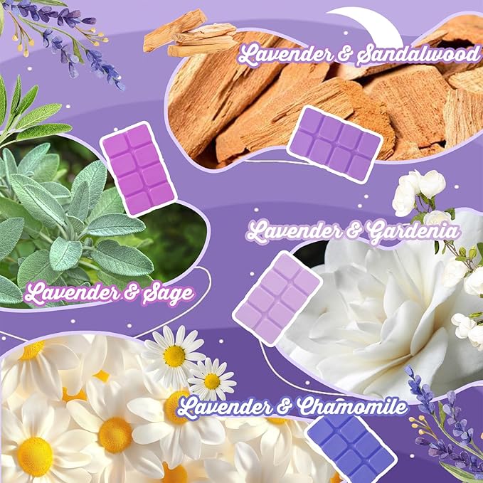 SCENTORINI Wax Melts, Wax Cubes Strong Scent, Lavender Scented for Sleep, Summer Scents Wax Melts for Warmer, 2.5 oz 4-Pack - Lavender & Gardenia, Sage, Chamomile, Sandalwood