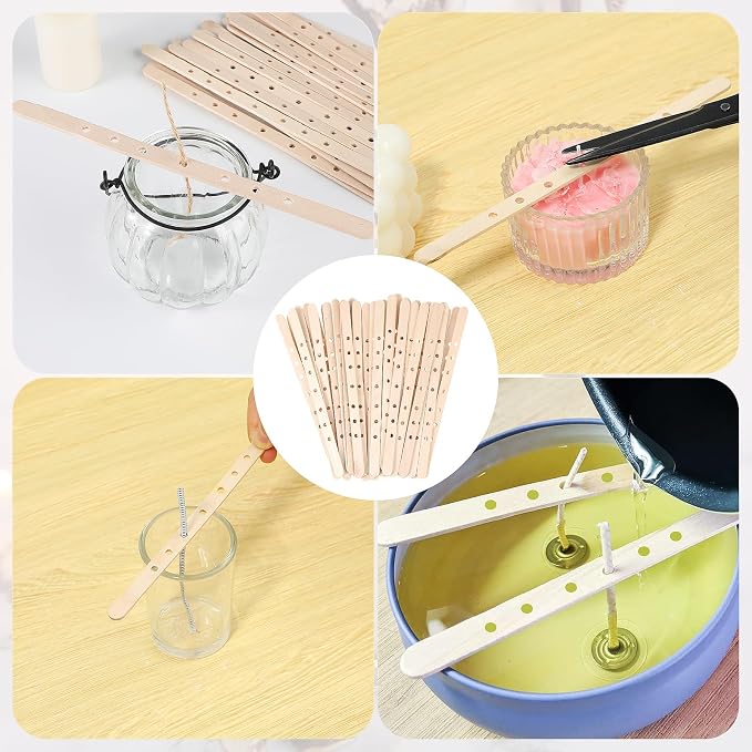 Gjinxi Wooden Candle Wick Holders 50 Pcs Multiwick Centering Device Holders Supplies Crafting Making Candle Wicks Bars Wax Stick Clips Center Tool for DIY Material Package Mold