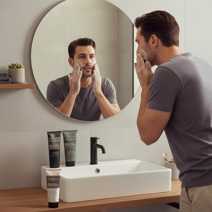 Pecksniff’s Men’s Trio Face Collection – Leather & Oakmoss – Face Wash, Scrub & Shave Balm Gift Set, 3 x 75ml