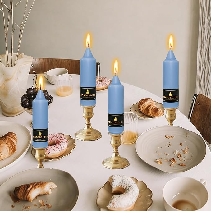 5 inch Short Taper Candle 4 Pack Handmade Dusty Blue Candles Unscented Pastel Candlesticks for Holiday Wedding Dinner Party Seasonal Celebration Birthday Home Decoration