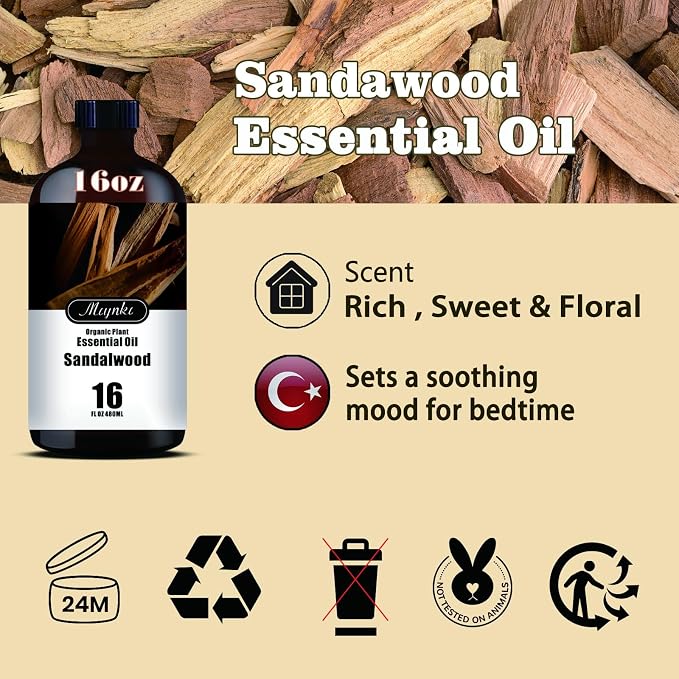 Sandalwood Essential Oil, Sandalwood Oil for Meditation, Yoga, Diffuser, Massage, Skin Care, DIY Soap, Candle, Gift Ready,Sandalwood Fragrance Oil - MLYNKL Essential Oils (16.33 fl oz / 490ml)