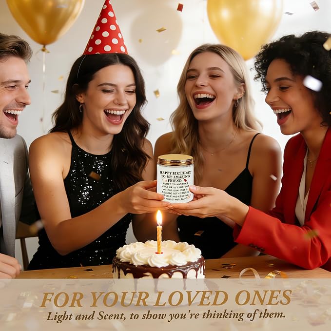 Happy Birthday Gifts for Women - Best Friend Sisters Friendship Birthday Gifts for Her, Funny Present for Bestie BFF Coworker Classmate, Romantic Lavender Scented Candle - White