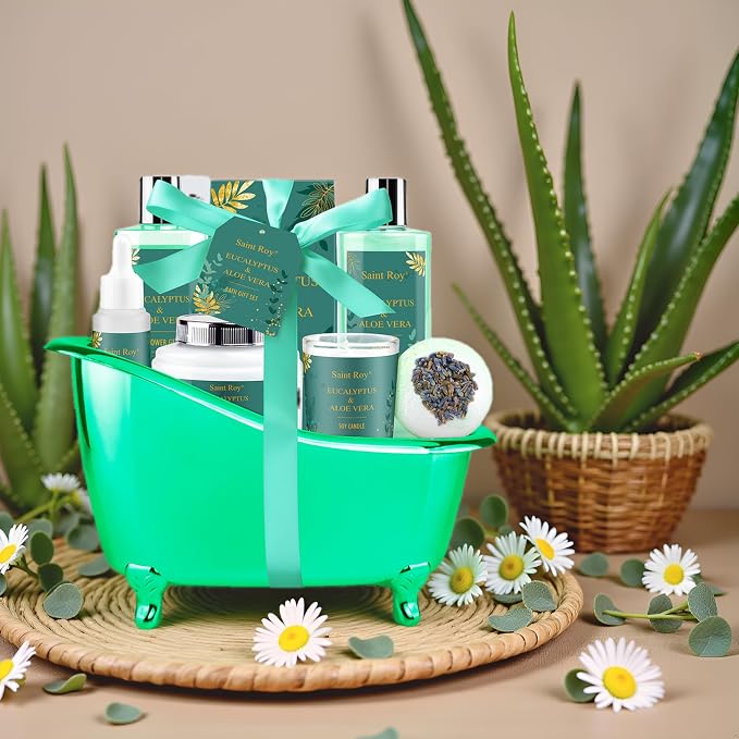 Fathers Day Gifts for Women & Men Spa Gift Basket, bath and body Basket, Christmas Gifts for Women Her him, Bath Baskets, Eucalyptus Aloe Spa shower gift, Birthday Gift bath kit, Self Care Bath Care