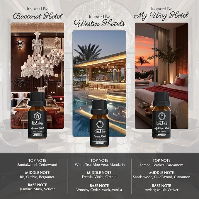 ARVIDSSON Hotel Diffuser Oil Gift Set - Inspired by 5 Star Hotel Scents - Luxury Hotel Essential Oils for Diffuser and Crafting, Premium Fragrance Oil Set, 6 x 10 mL, 0.34 fl oz