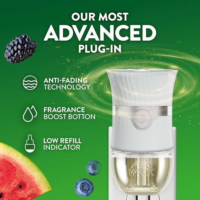 Air Wick Plug-In Scented Oil Refills, 4 Count, Fresh Watermelon & Berries, Air Freshener, Essential Oils