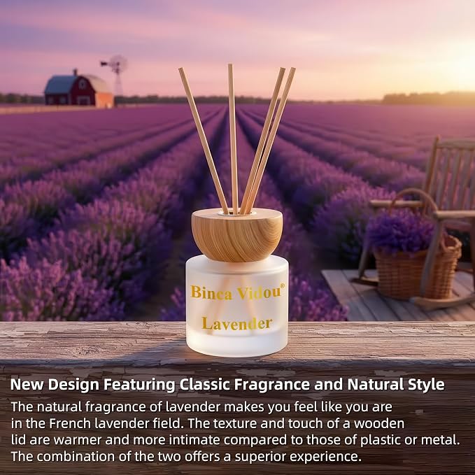 Reed Diffuser Set, Binca Vidou Lavender & Jasmine Natural Scent Oil Diffusers with Sticks for Home Office Bathroom Aromatherapy Decor 3.38oz x 2