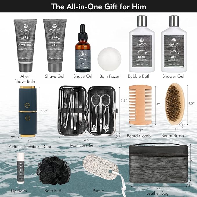 21 Pcs Bath & Body Care Set for Men, Father's Day Gifts for Dad, Home Spa Self Care Basket, Hydrating Skin Care Set, Beard Kit Spa Set, Boyfriend, Anniversary Gifts, Birthday, Christmas