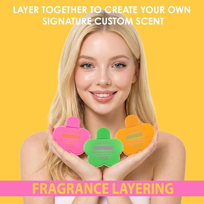 EXPRESSIONS 3pc Hair and Body Mist Set – Scentsation Refreshing Fragrance Spray Kit for Teens & Women – Energy, Awake, & Refresh Scents – Long-Lasting Flower-Shaped Body Sprays – 10.14 Fl Oz Total