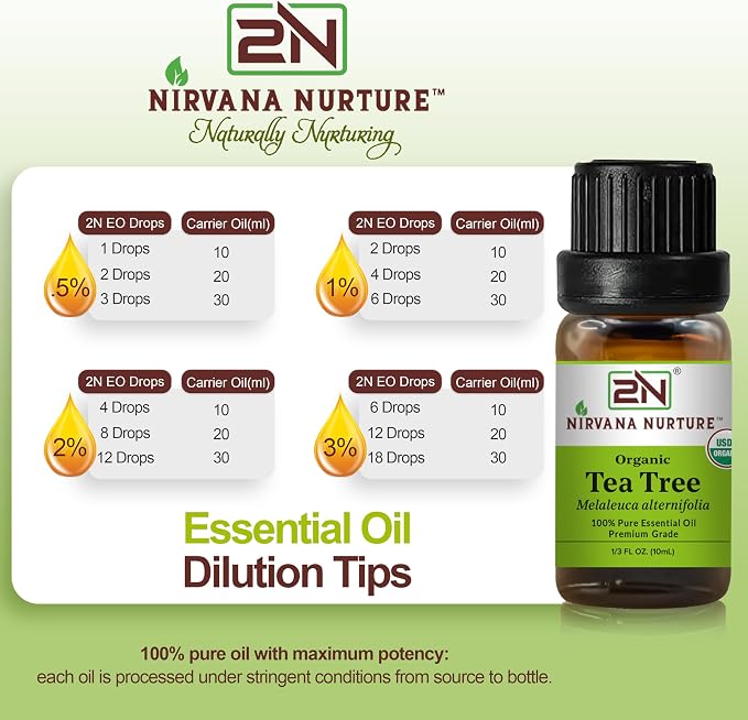 Tea Tree Essential Oil, USDA Certified Organic, 100% Pure Undiluted, Aromatherapy Oil for Diffuser, Hair & Skin Care
