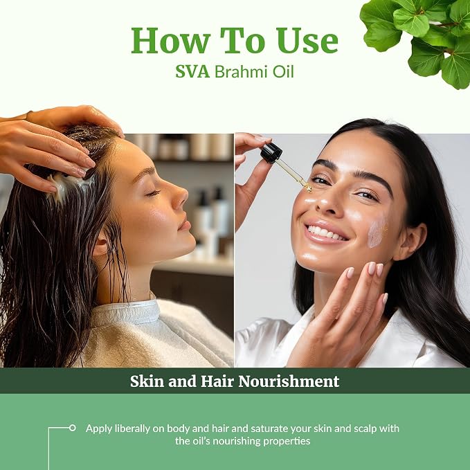 SVA Brahmi Oil - 32 Fl Oz – 100% Natural Cold Pressed Brahmi Oil - for Face, Skin Care, Hair Care, Scalp Massage & Body Massage – Carrier Oil