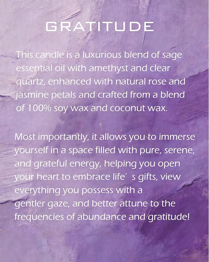 Gratitude Candle, Thank You Gift, Appreciation Gift for Her, Self Care, Meditation, Spiritual, Crystal Candle. (8oz)