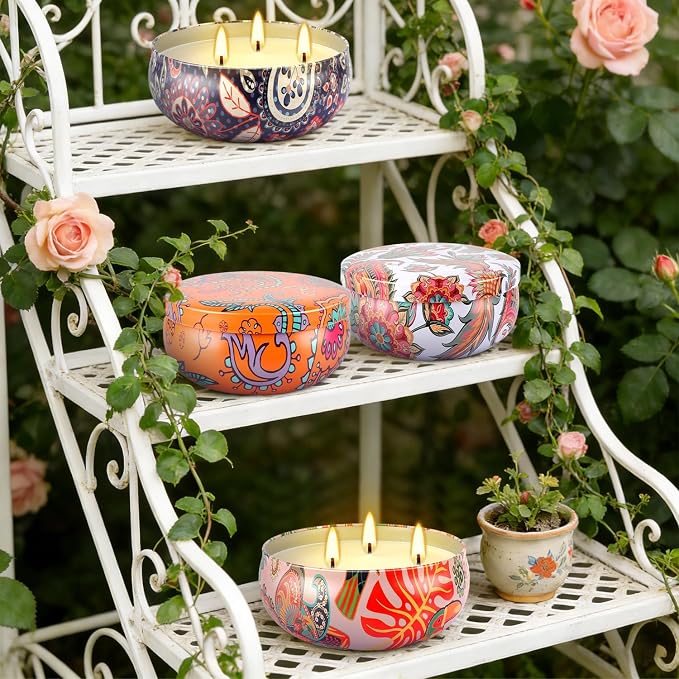 Summer Citronella Scented 3 Wick Candle, Soy Wax Candle for Indoor & Outdoor Use, Boho Floral Decorative Candle for Home,BBQ, Patio and Balcony Decor.
