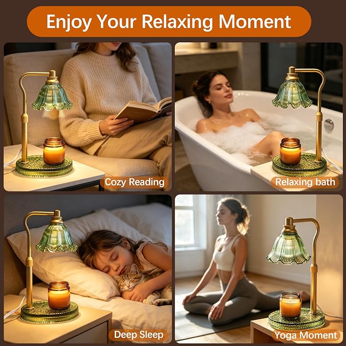 Candle Warmer Lamp with Timer Dimmable, Adjustable Candle Warmer Lamp for Jar Candles 3-Wick, Flameless Smokeless Candle Heater with 2 Bulbs, Home Decor Birthday Mothers Day for Women Mom (GREEN)