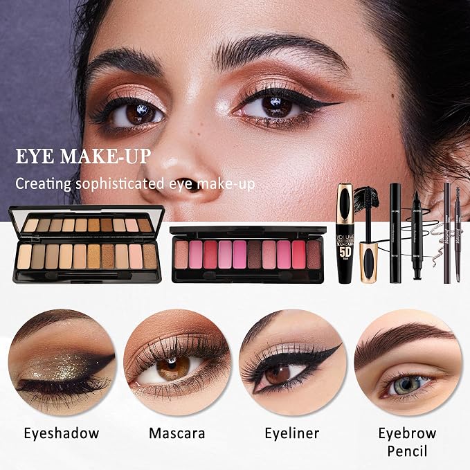 All in One Makeup Kit for Women Full Kit,Travel Makeup Kit for Teens,Makeup Gift Set with Everything,Foundation Eyeshadow Lipstick Eyebrow Blush Powder, Mother's Day Make Up Gift Set for Women Mom-D