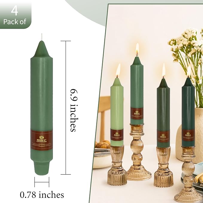 Gradient Green Taper Candles Stick 7 inch High Tapered Candle - Set of 4 Short Candlesticks Unscented Tapered Candlesticks for Home Decoration Holiday Wedding Party