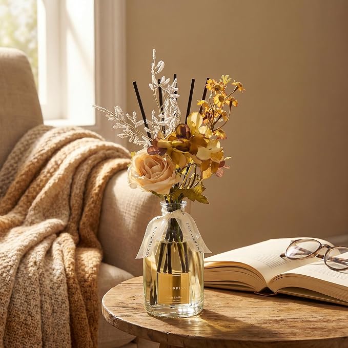 COCORRÍNA Reed Diffuser - Neroli Vanilla 8.5 Fl.oz Flower Reed Diffuser with Sticks, Bedroom Bathroom Shelf Decor (Floral Basket Collection)