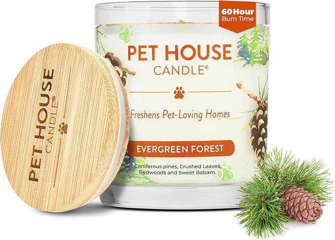 Pet House Pet Odor Candle Plant Based Scented Candle Clean Burning, Long Lasting for Home, Evergreen Forest