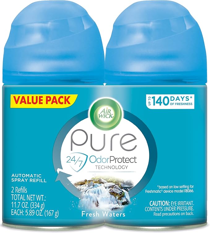 Air Wick Automatic Air Freshener Spray Refill, 2ct, Fresh Waters, Odor Neutralization, Essential Oils