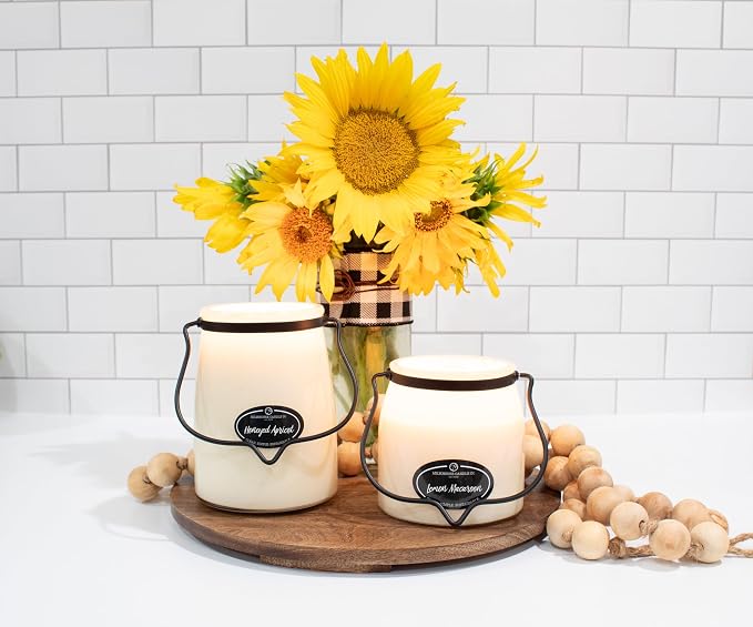 Milkhouse Candle Company Lemon Macaroon Soy Candle - Vanilla | Lemon | Citrus Scented - 16 oz Butter Jar with Lid, 65+ Hour Burn Time, Made in the USA