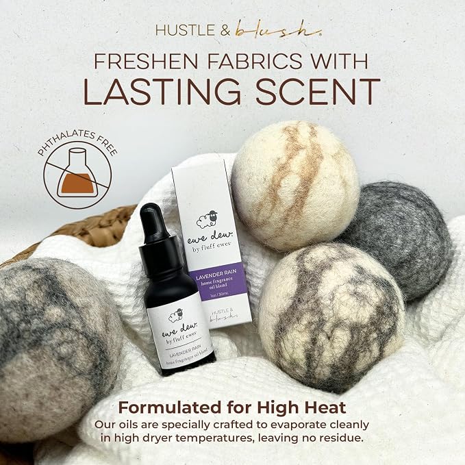 Hustle & Blush Essential Oil for Dryer Balls, 15ml Lavender Rain, Natural Laundry Fragrance, Long-Lasting Fresh Scent, Wool Dryer Balls Ideal for Diffusers, Candle Making, Multi-Use for Home & DIY